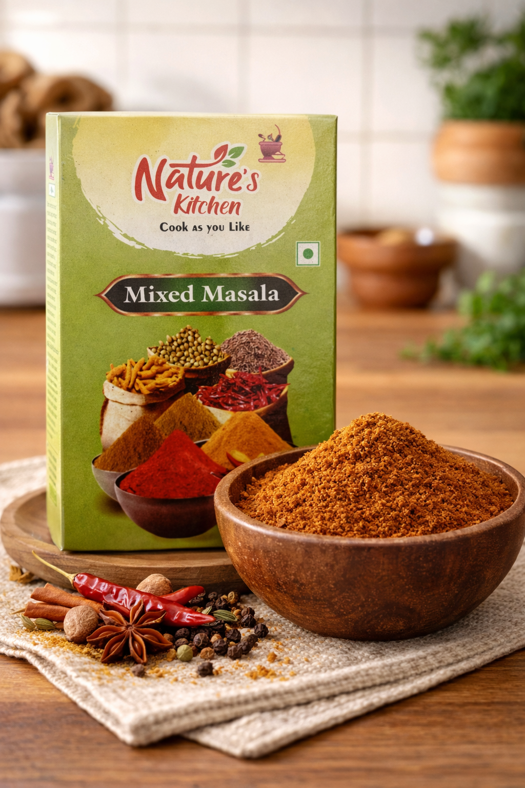 Nature's Kitchen All-in-One Mixed Masala – Premium Universal Curry Powder Blend for All Veg & Non-Veg Gravy Dishes | Authentic Blend of 20+ Spices | Cold-Ground for Rich Aroma & Taste | No Added Colors or MSG