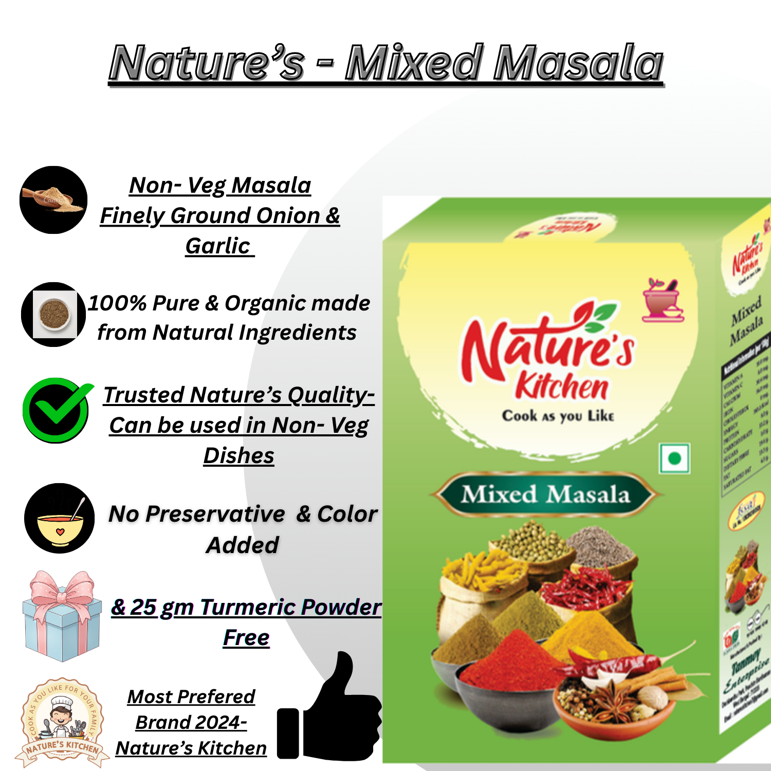 Nature's Kitchen All-in-One Mixed Masala – Premium Universal Curry Powder Blend for All Veg & Non-Veg Gravy Dishes | Authentic Blend of 20+ Spices | Cold-Ground for Rich Aroma & Taste | No Added Colors or MSG - Image 5