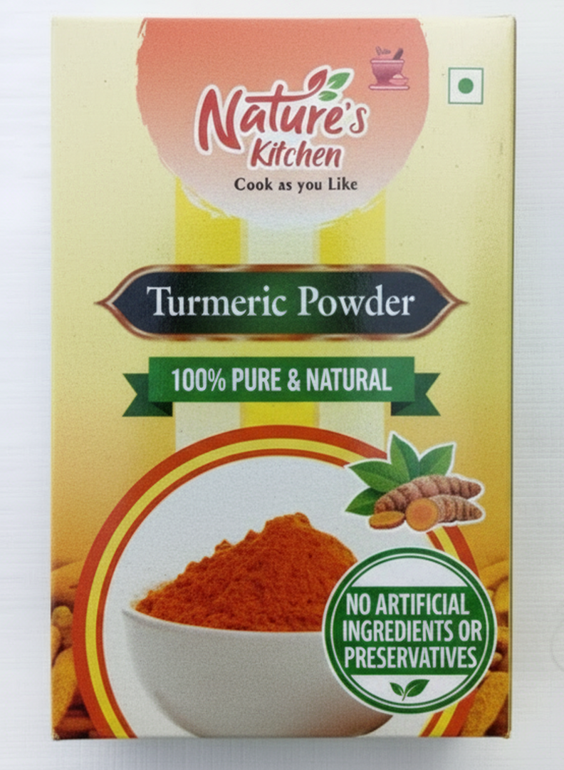 Nature's Kitchen Pure Turmeric Powder– High Curcumin Lakadong Variety Style | Naturally Sourced & Sun-Dried Haldi | No Added Colors or Fillers | Lab Tested for Purity & Golden Yellow Color